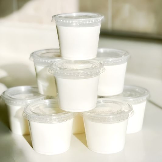 Vietnamese yogurt cups in clear plastic containers