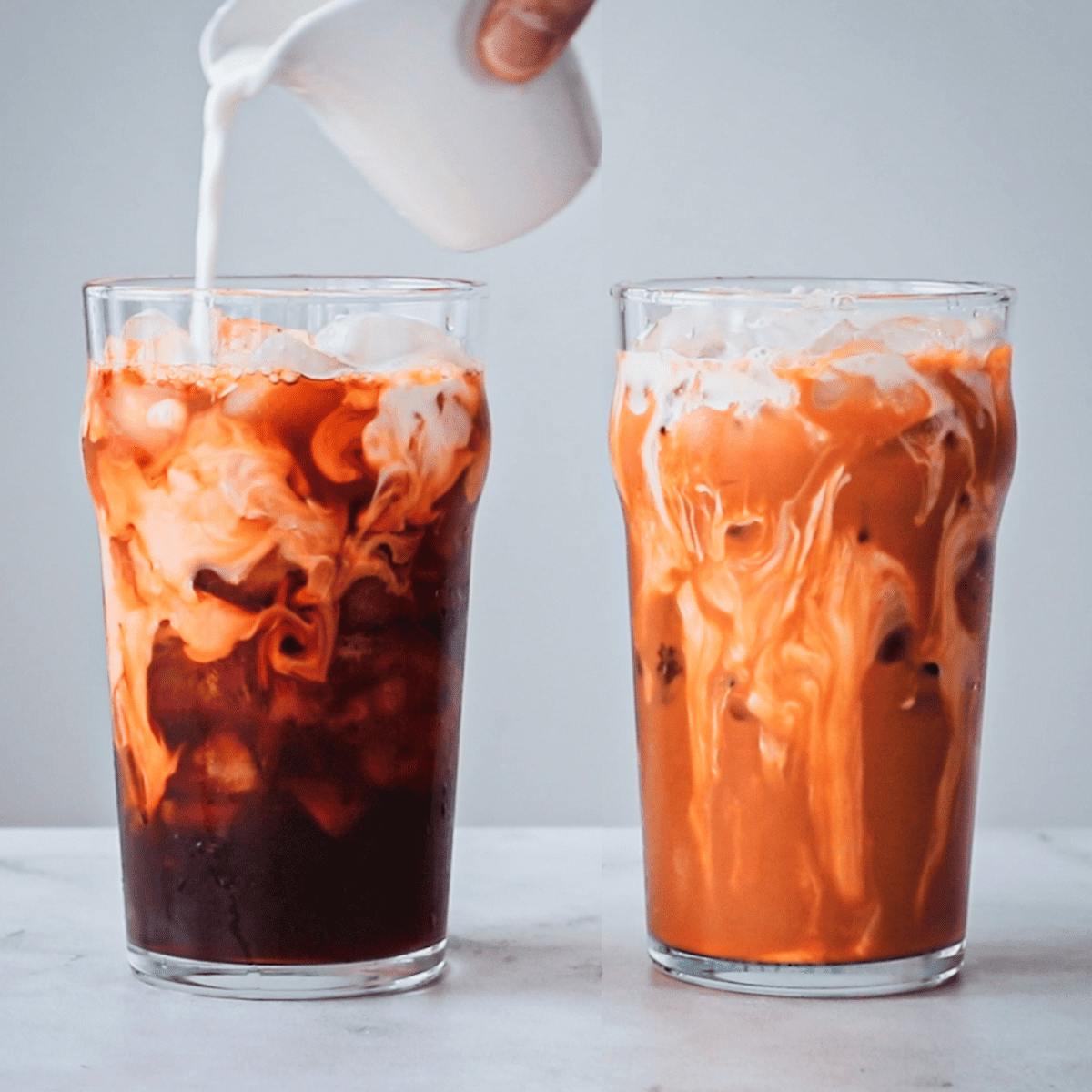 Thai iced tea glasses with milk
